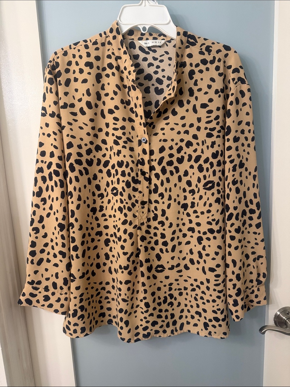 Leopard Print Tan Button-Front Tunic Top